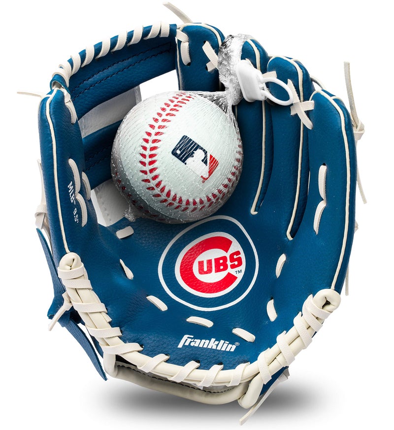 Franklin Sports مجموعة قفاز وكرة تيبال من فرانكلين سبورتس MLB للأطفال - قفاز وكرة بيسبول وتيبال للأطفال شيكاغو كابز - قفاز مثالي للأطفال - 9.5" - Image 1